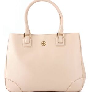 Tory Burch Robison Zip Tote Beige Leather